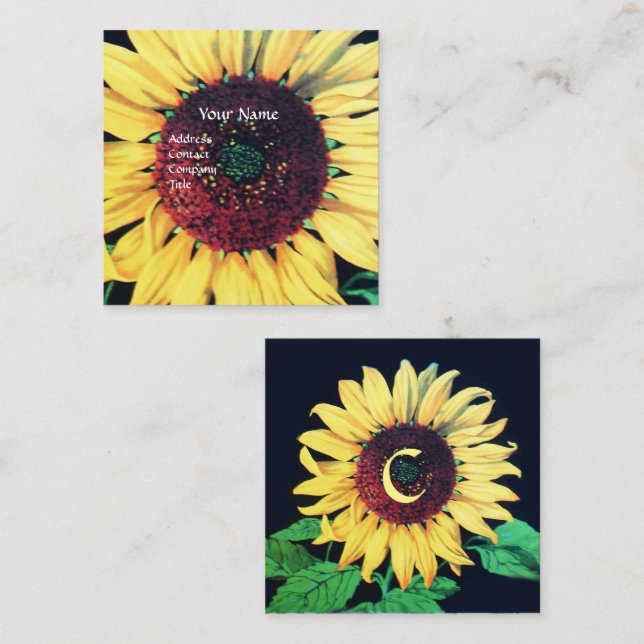 SUNFLOWER  RUSTIC FLORAL MONOGRAM Square Business Card (Front/Back)