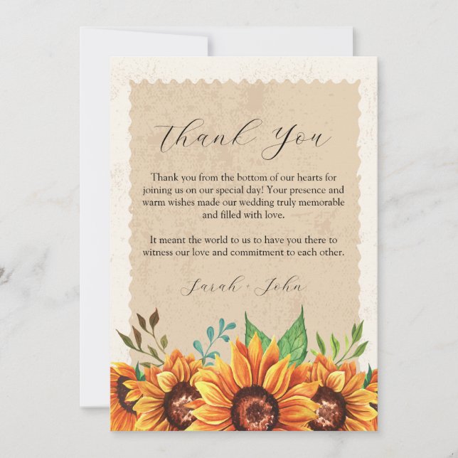 Sunflower Rustic Floral Thank You Card (Front)