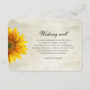 Sunflower. Rustic flower wedding wishing well Enclosure Card