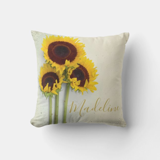 Sunflower Rustic Gold Modern Yellow Cushion (Front)