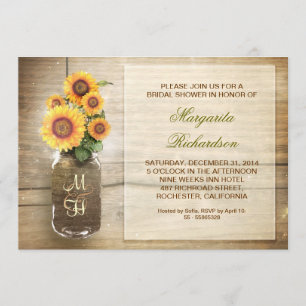 sunflower rustic mason jar bridal shower invites