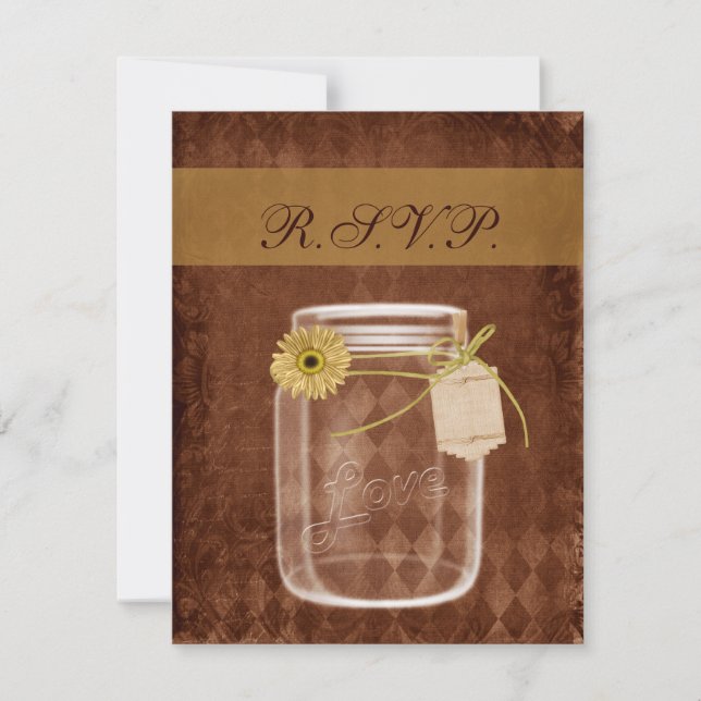 sunflower rustic mason jar wedding rsvp (Front)