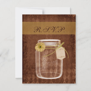sunflower rustic mason jar wedding rsvp card