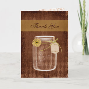 sunflower rustic mason jar wedding thank you card