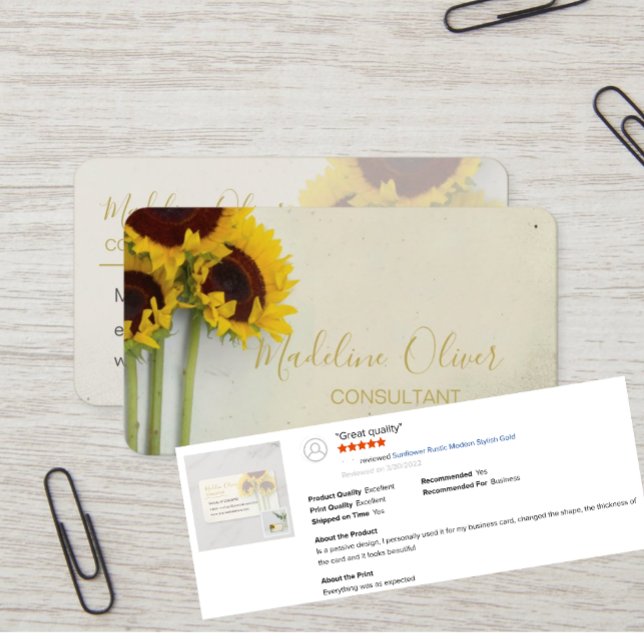 Sunflower Rustic Modern Stylish Gold Business Card (Creator Uploaded)