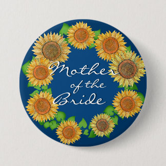 Sunflower Rustic Navy Blue Mother of the Bride 7.5 Cm Round Badge