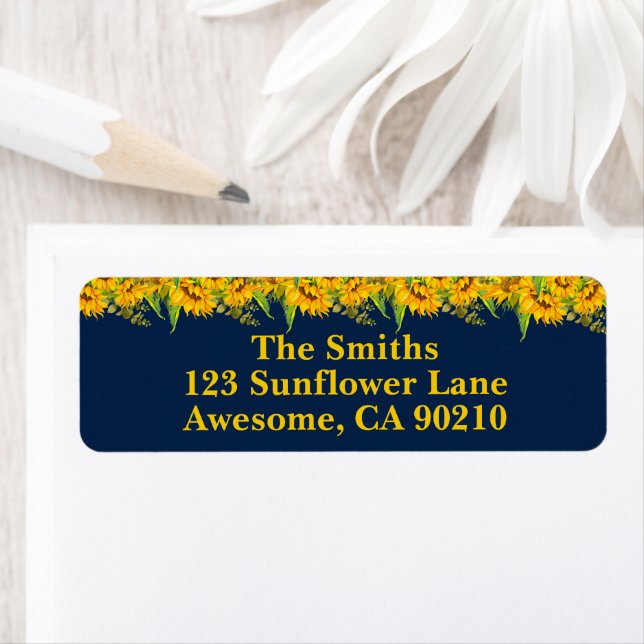 Sunflower Rustic Navy Wedding Return Address Label (Insitu)
