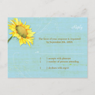 Sunflower Rustic Pale Blue Wedding RSVP Card