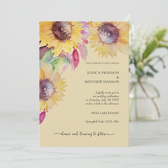 Sunflower Rustic Pastel Watercolor Art Invitation (Standing Front)