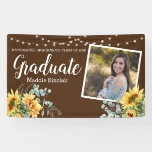 Sunflower Rustic Photo String Lights Graduation Banner