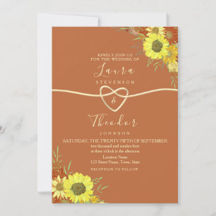 Sunflower Rustic Terracotta Wedding Invitation