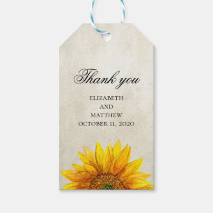 Sunflower. Rustic thank you. Wedding gift tag