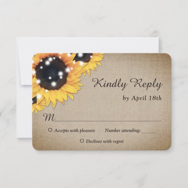 Sunflower Rustic Vintage Burlap Wedding RSVP Card (Front)
