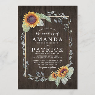 Sunflower Rustic Watercolor Wedding Invitations