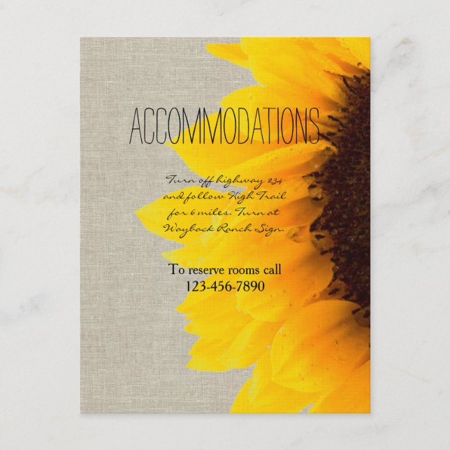 Sunflower Rustic Wedding Accommodations Card (Front)