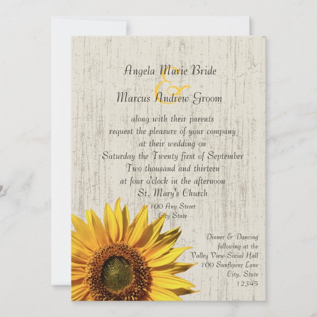 Sunflower Rustic Wedding Invitation (Front)