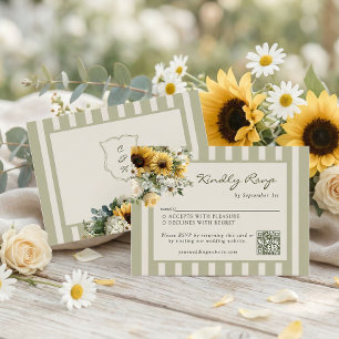 Sunflower Rustic Wedding QR Code RSVP Card