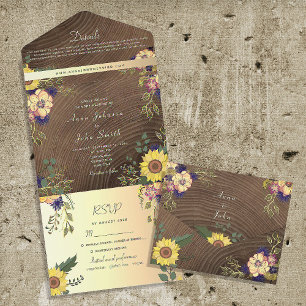 Sunflower Rustic Wildflowers Wedding All In One Invitation