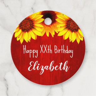 Sunflower Rustic Wood Birthday Favour Tags