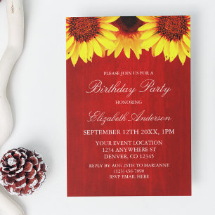 Sunflower Rustic Wood Birthday Invitation