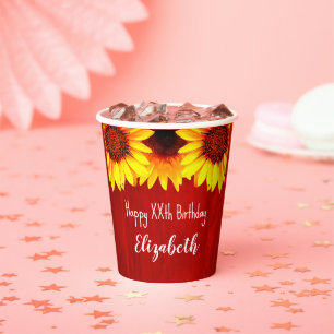 Sunflower Rustic Wood Birthday Paper Cups