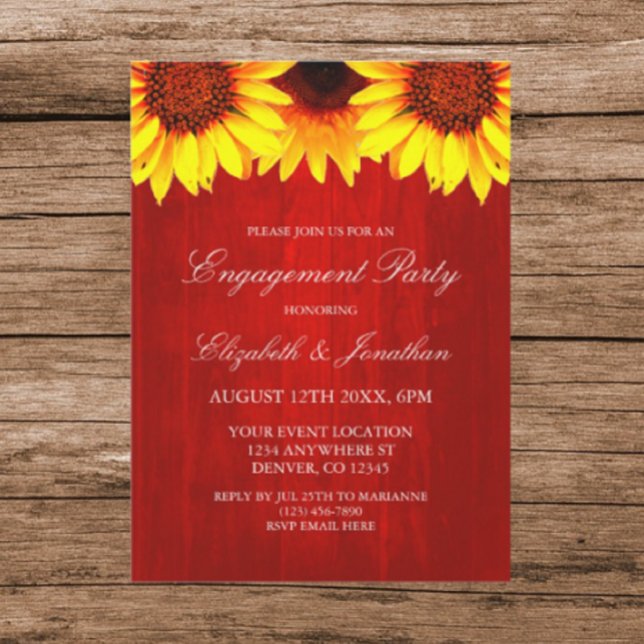 Sunflower Rustic Wood Engagement Party Invitation (Creator Uploaded)