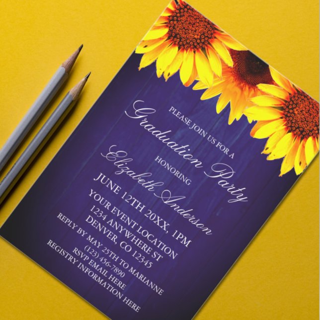 Sunflower Rustic Wood Graduation Party Invitation (Creator Uploaded)