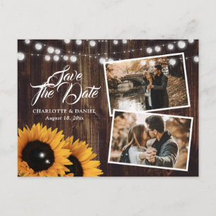 Sunflower Rustic Wood Photo Wedding Save The Date Announcement Postcard