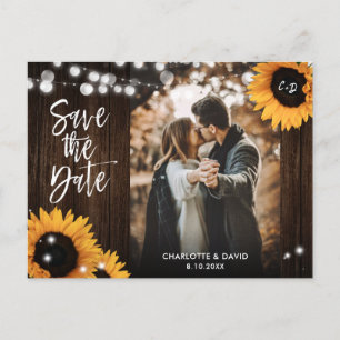 Sunflower Rustic Wood Wedding Photo Save The Date Announcement Postcard
