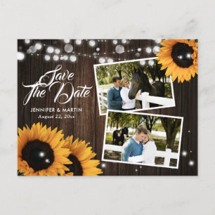 Sunflower Rustic Wood Wedding Photo Save The Date Announcement Postcard