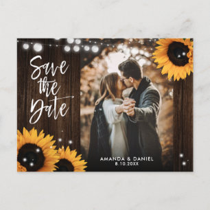 Sunflower Rustic Wood Wedding Photo Save The Date Announcement Postcard
