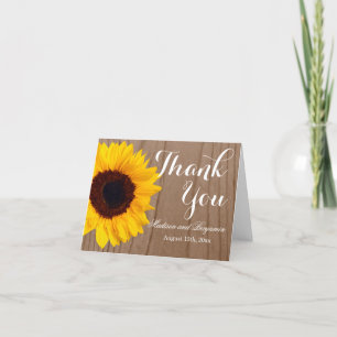 Sunflower Rustic Wood Wedding Thank You Card