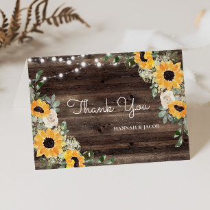 Sunflower Rustic Wood Wedding Thank You Card