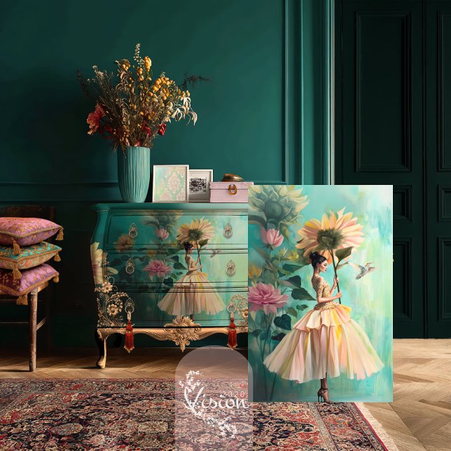 Sunflower Sanctuary Elegant Lady Fantasy Portrait Tissue Paper (Mint Teal Green, Sunflower Sanctuary, Romantic Fantasy Portrait & Floral, Decoupage Tissue Paper)