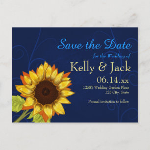 Sunflower/Save the Date Blue wedding Announcement Postcard