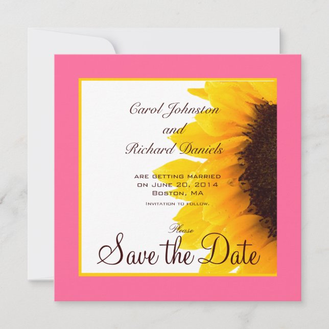 Sunflower Save the Date Cards Pink Yellow (Front)