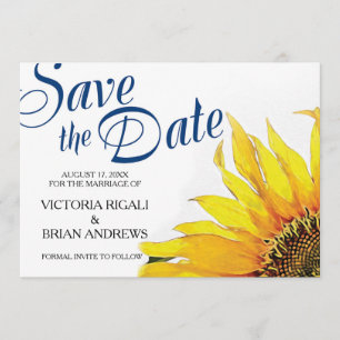 Sunflower Save The Date ~ Navy Blue Yellow