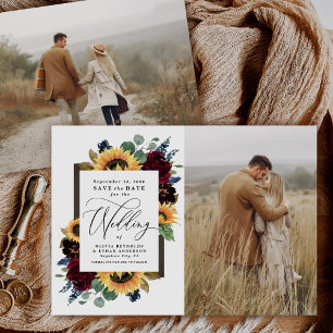 Sunflower Save the Date Photo Rustic Country Cards