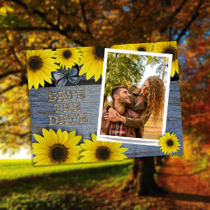 Sunflower Save The Date Wedding Dusty Blue Announcement Postcard