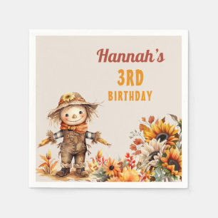 Sunflower Scarecrow Fall Birthday Napkin