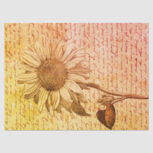 Sunflower Script Ephemera Decoupage Tissue Paper