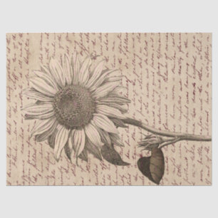 Sunflower Script Ephemera Decoupage Tissue Paper