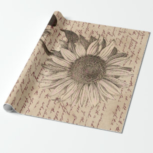Sunflower Script Ephemera Decoupage Wrapping Paper