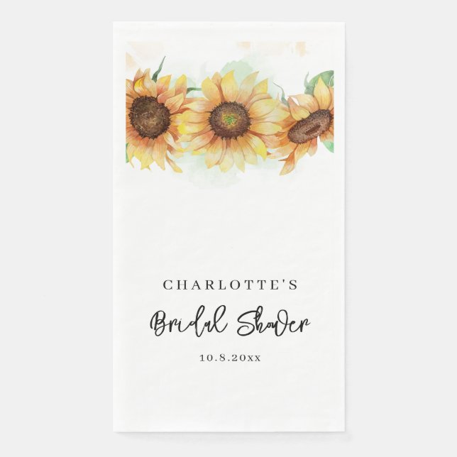 Sunflower Script Watercolor Floral Bridal Shower Napkin (Front)