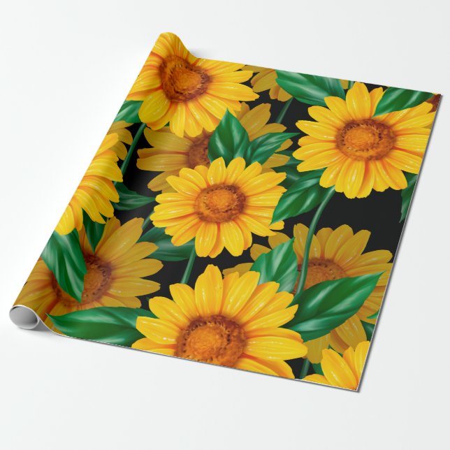 Sunflower seamless pattern. Background with yellow Wrapping Paper (Unrolled)