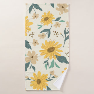 Sunflower seamless pattern. Yellow daisy on off wh Bath Towel