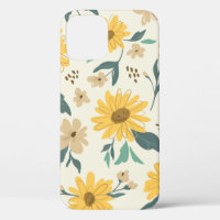 Sunflower seamless pattern. Yellow daisy on off wh