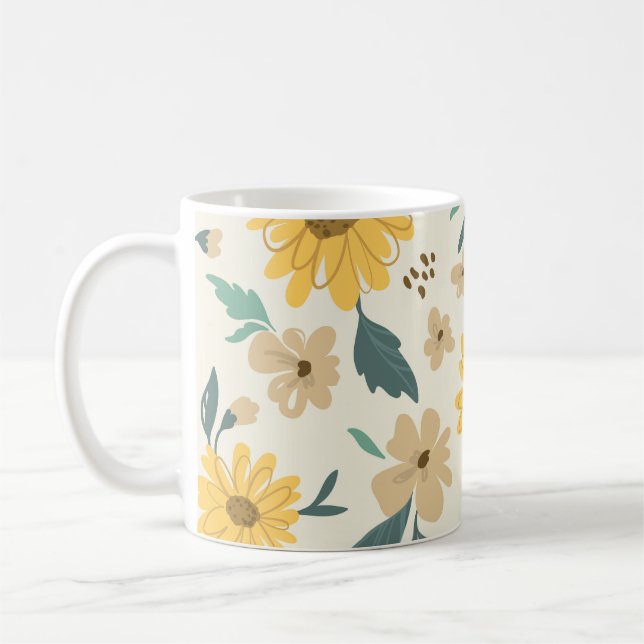 Sunflower seamless pattern. Yellow daisy on off wh Coffee Mug (Left)