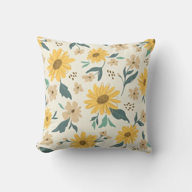 Sunflower seamless pattern. Yellow daisy on off wh Cushion (Front)