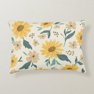 Sunflower seamless pattern. Yellow daisy on off wh Decorative Cushion